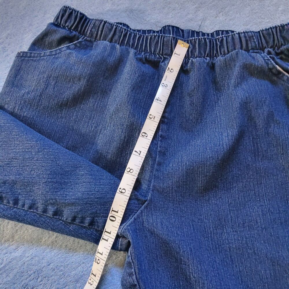 Chic Womens 14 Petite Pull On Elastic Waist Stretch Denim Jeans Tapered Leg Blue - Picture 6 of 7
